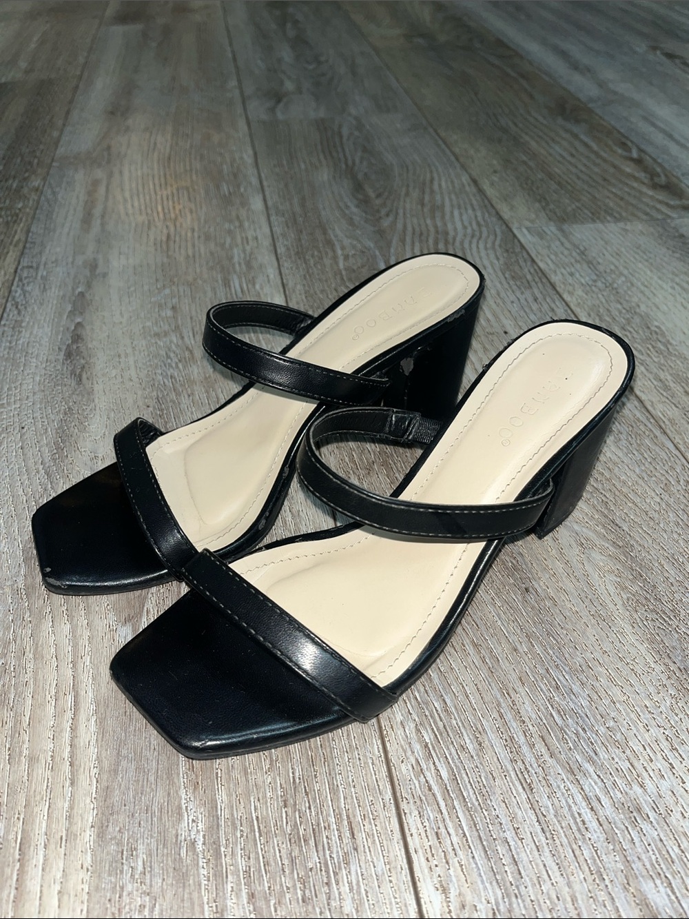 BAMBOO Black Double-Strap Block Heel Sandals